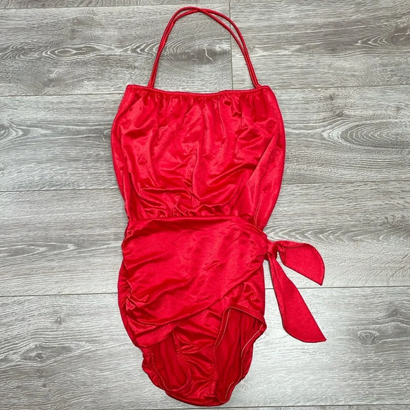 Vintage 70’s Rose Marie Reid One Piece Blouson Swimsuit Red ILGWU Made Size 12 - Picture 1 of 16